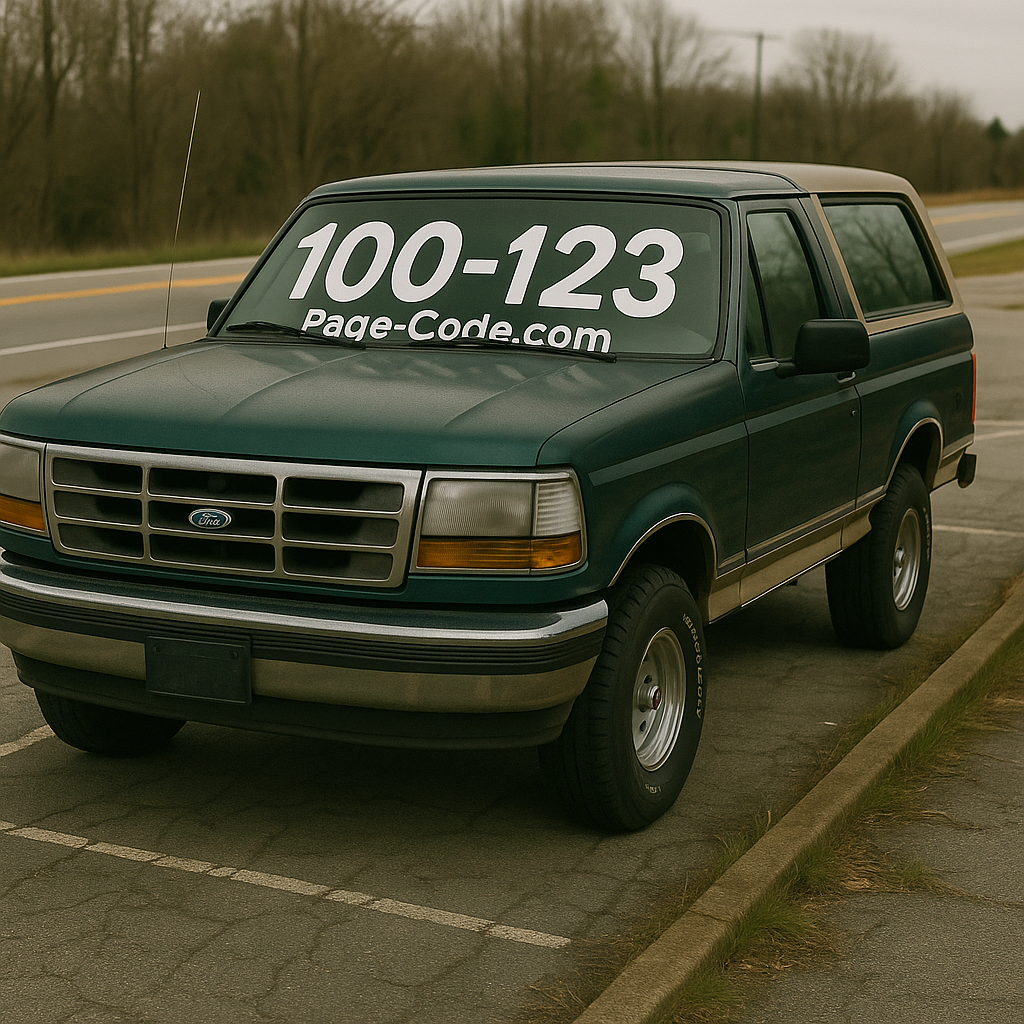 Page code on a Ford Bronco windshield