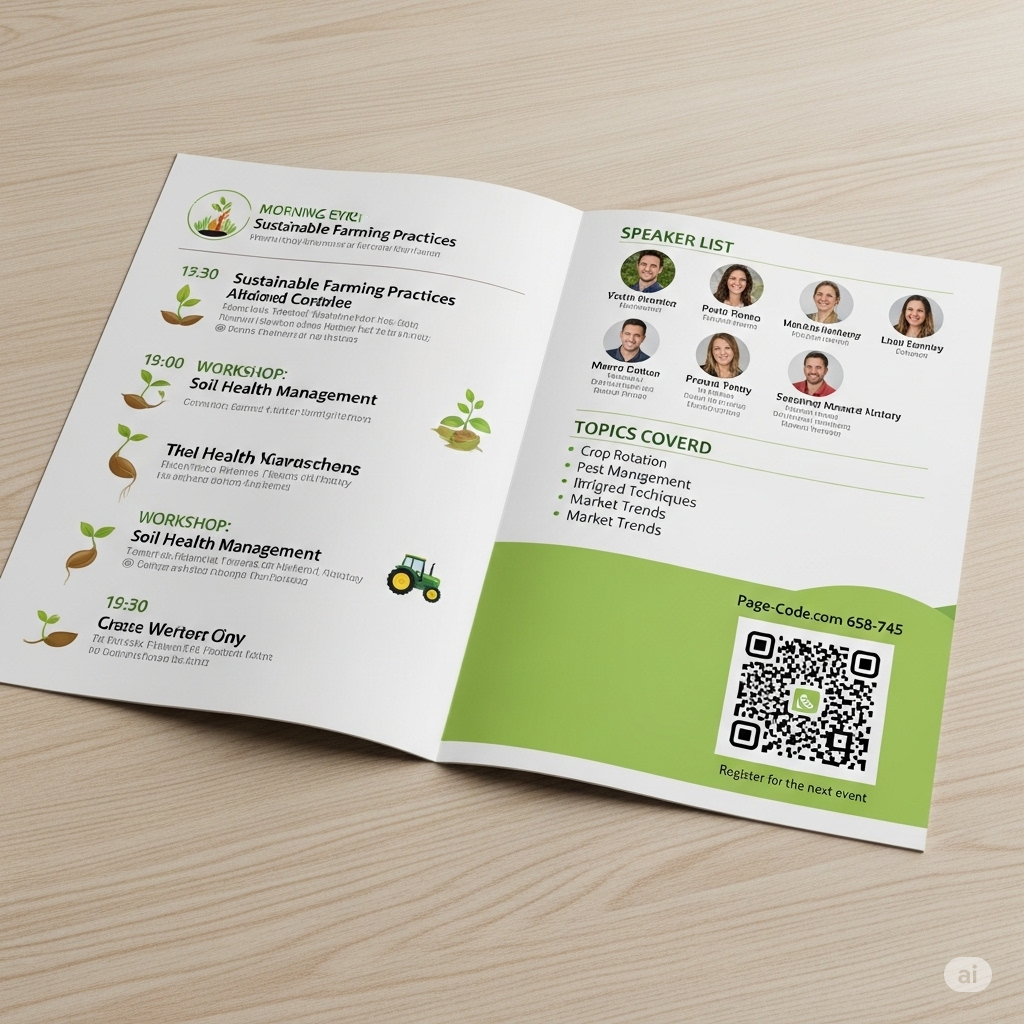 Brochure with page code at a farmers conference